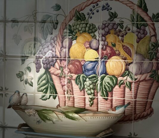 fruit-basket tile backsplash