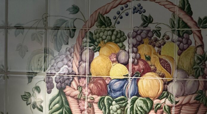 fruit-basket tile backsplash