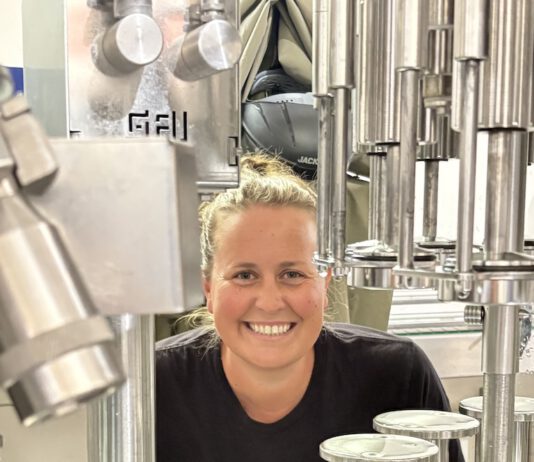 Katie Abelson at the bottling line