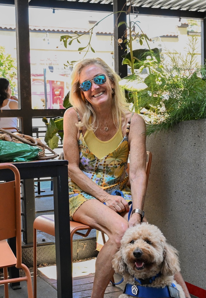woman and her dog at a parklet