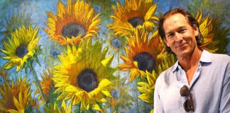 Gordon Smedt with sunflower artwork