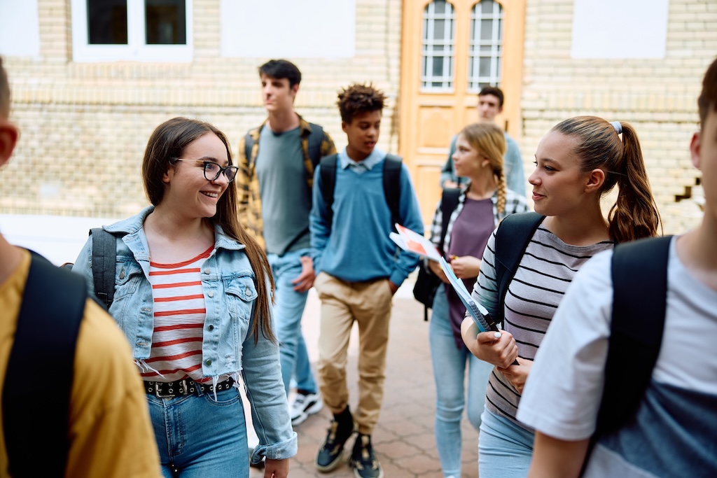 students walking together