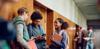 students in the hallway
