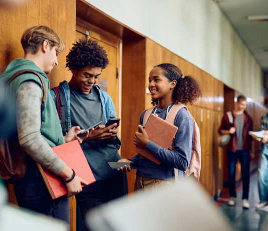 students in the hallway