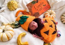 baby in neonatal unit was dressed up as a pumpkin