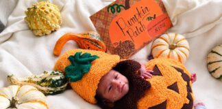 baby in neonatal unit was dressed up as a pumpkin