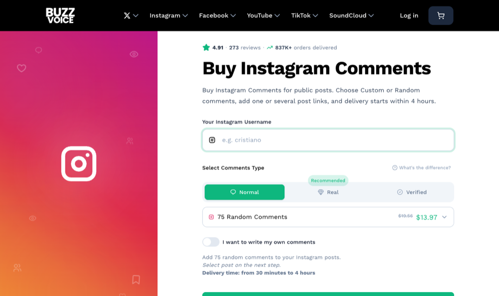 BuzzVoice Instagram comments page