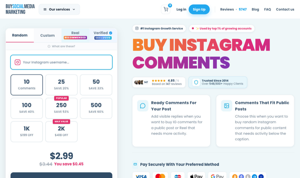 BuySocialMediaMarketing Instagram comments page