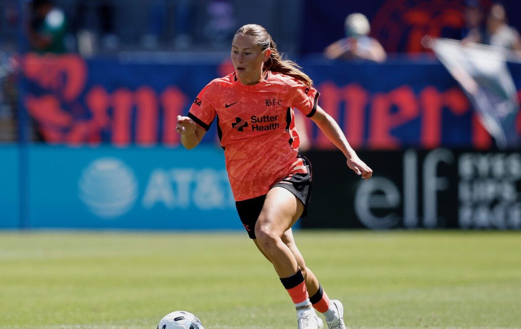 Bay FC soccer player with ball