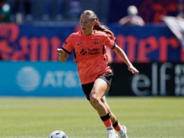 Bay FC soccer player with ball