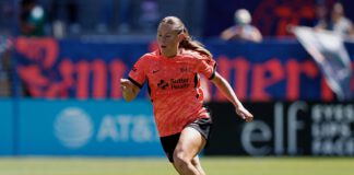 Bay FC soccer player with ball
